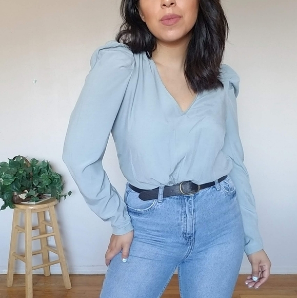 LE SAGE GREEN PUFF SLEEVE PLEATED TOP - Picture 14 of 16